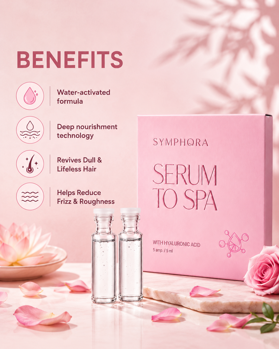 Symphora Serum to Spa Hair Spa Treatment with Hyaluronic Acid | Deep Repair & Intense Hydration | 5 x 5ml Ampoules